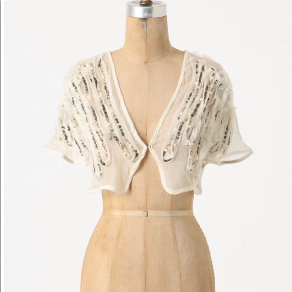 Anthropologie Feather Bone Silk Bolero